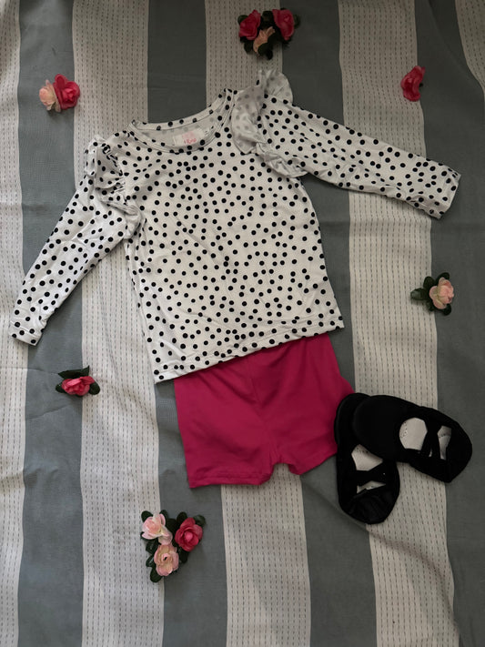 Scattered Dot ruffle outfit with hot pink shorts
